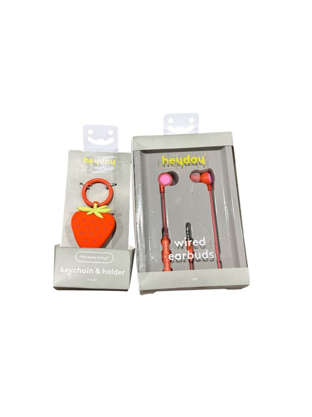 Heyday Wired Earbuds & Strawberry Keychain Holder For Apple AirTag